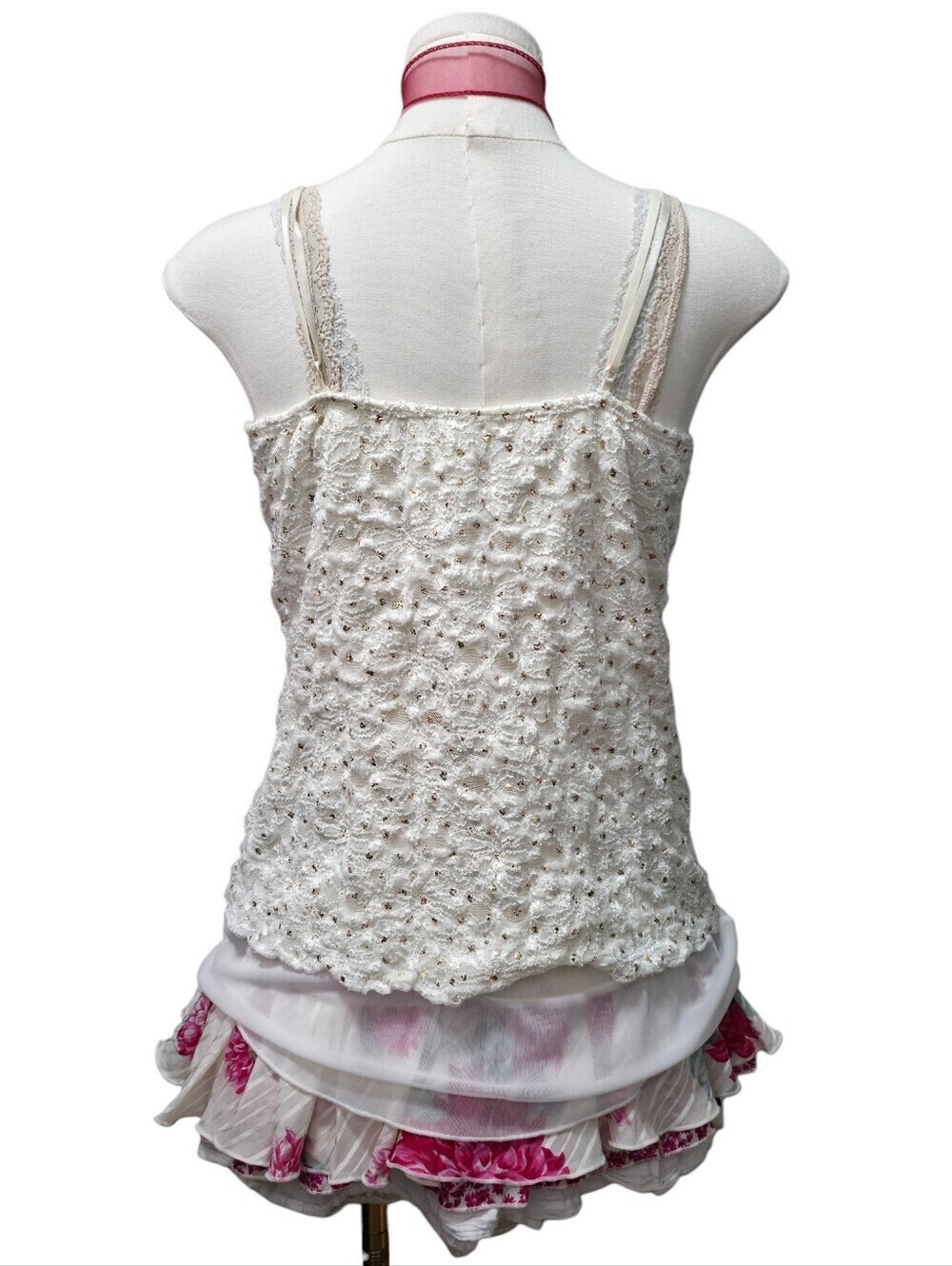Kiwi adorable white cream lace glitter top camisole - Picture 3 of 6